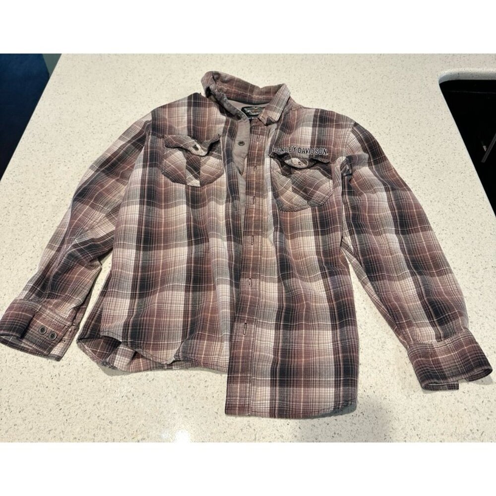 Harley Davidson Motorcycle Plaid Shirt Size large Superior Quality Button Patch
